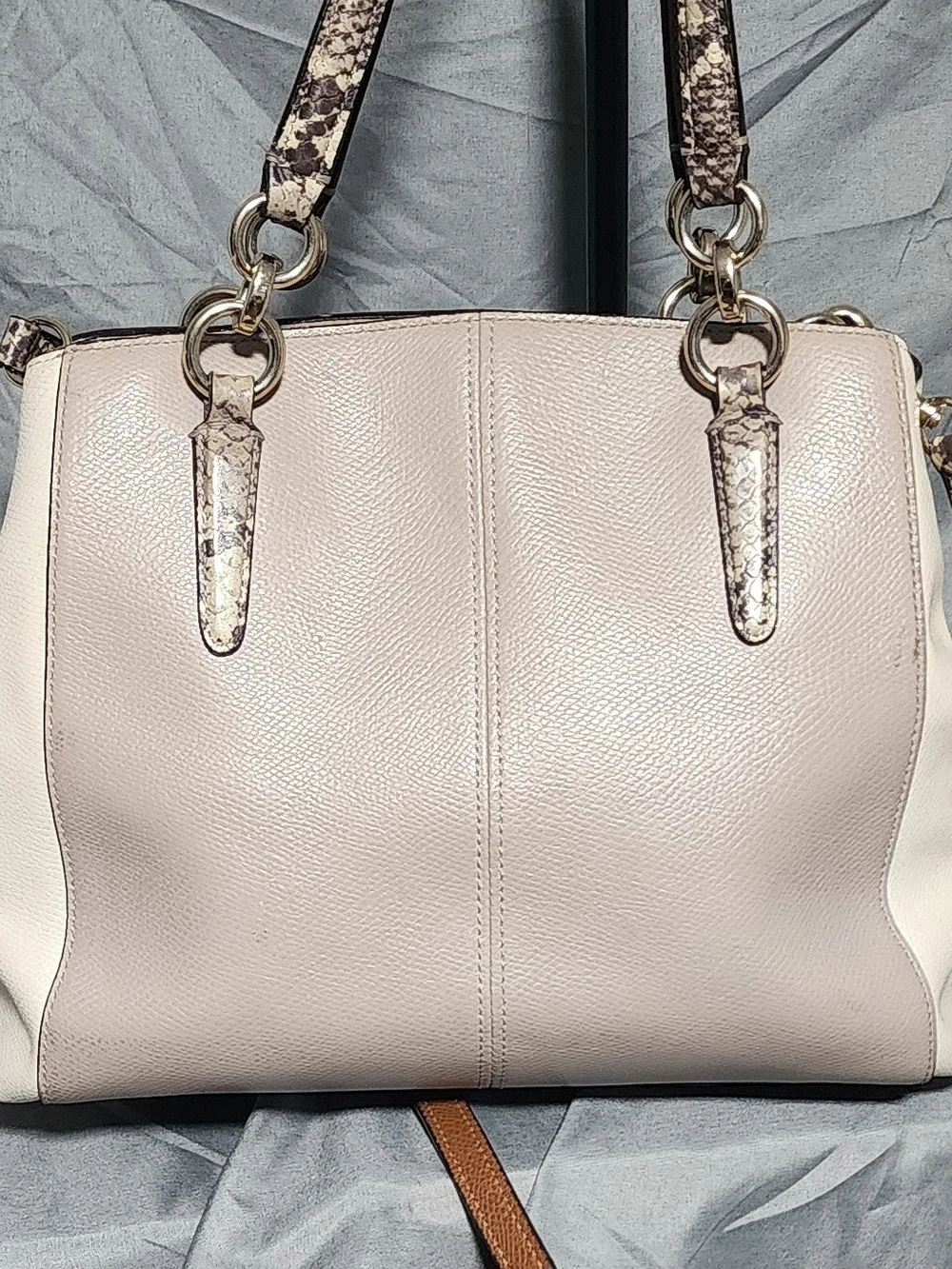 Coach Minetta Snake Print Taupe Leather Shoulderbag Satchel Handbag Purse